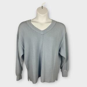 Aerie Blue V-Neck Oversized Ribbed Textured Sweatshirt Loungewear Comfort Small